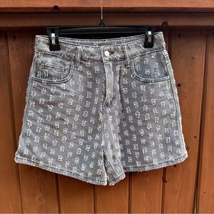 BOHME Textured Denim High Rise Mom Shorts